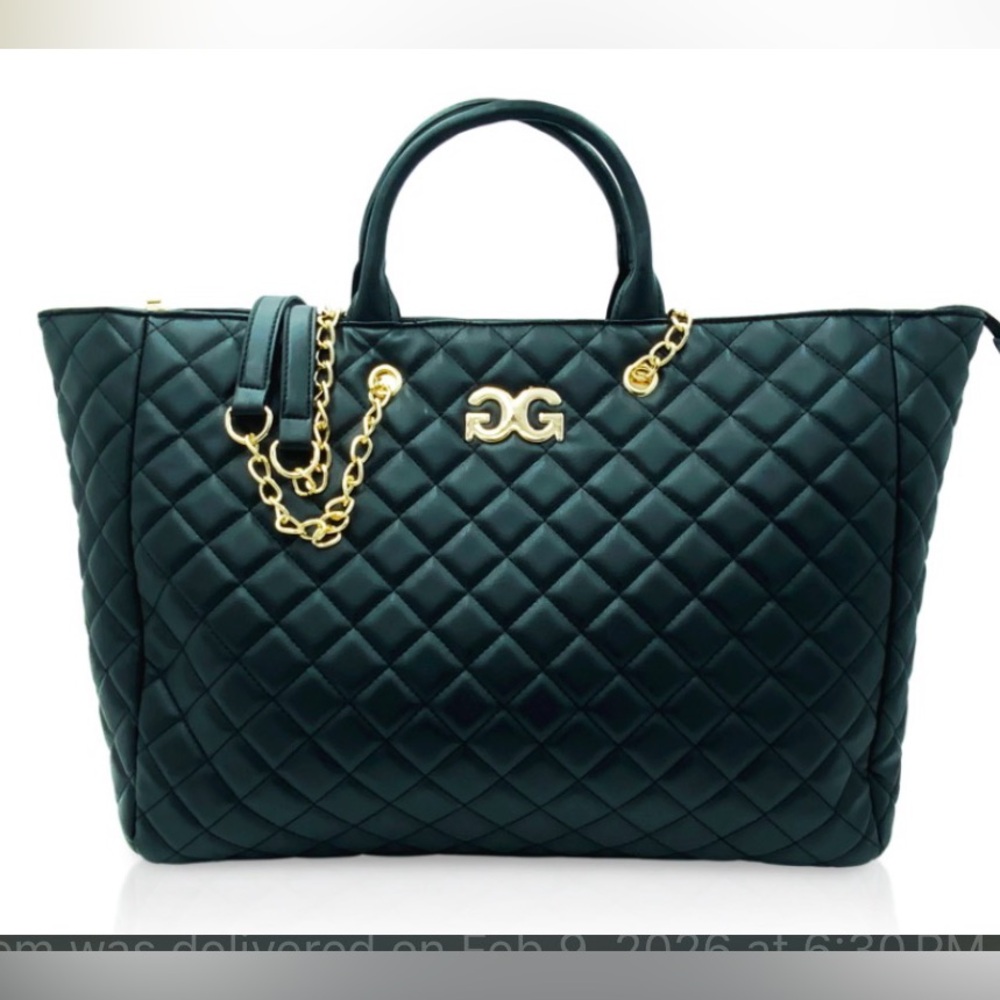 Gilda Paris Black Quilted Tote Bag Gold Hardware Large Shoulder Bag NWT